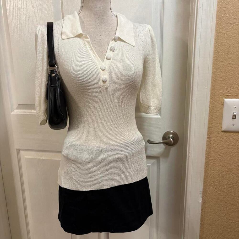 Fate white knit sheer top with puffy sleeves. Size large